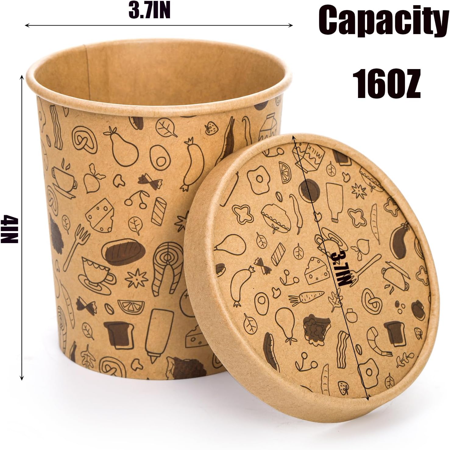 TRAHOO50 Pack Paper Soup Containers with Lids, 16 oz Disposable Kraft