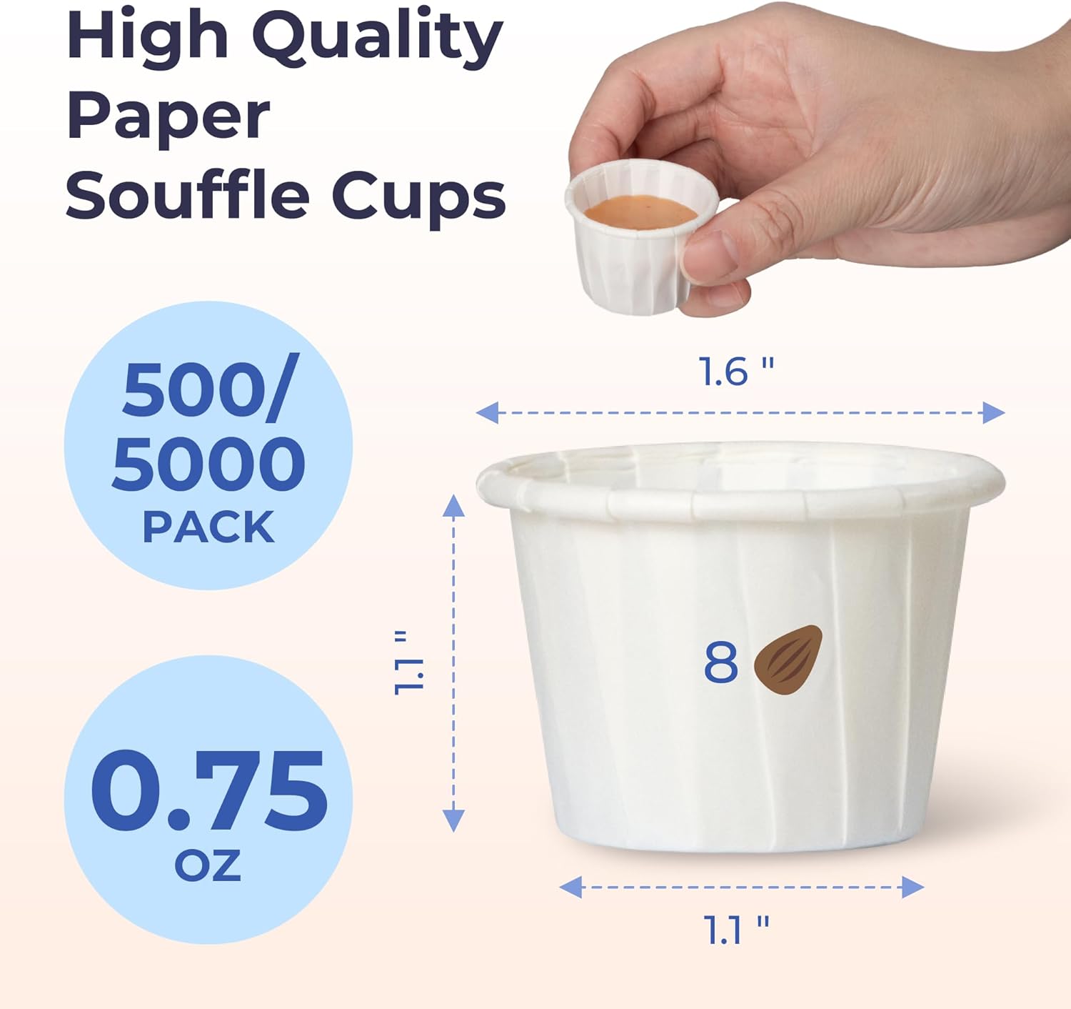 TRAHOO[500 Pack] 0.75 oz Treated Paper Souffle Portion Cups for