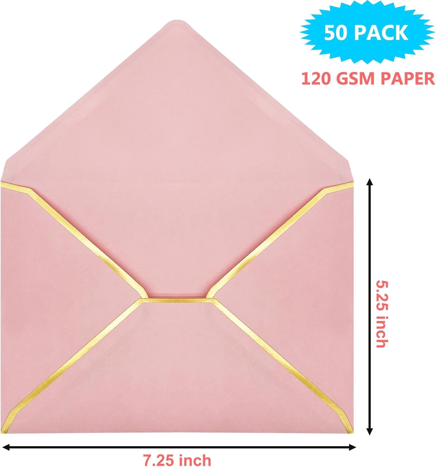 TRAHOO-5x7 Envelopes for Invitations with Gold Border, 50 Pack A7 ...