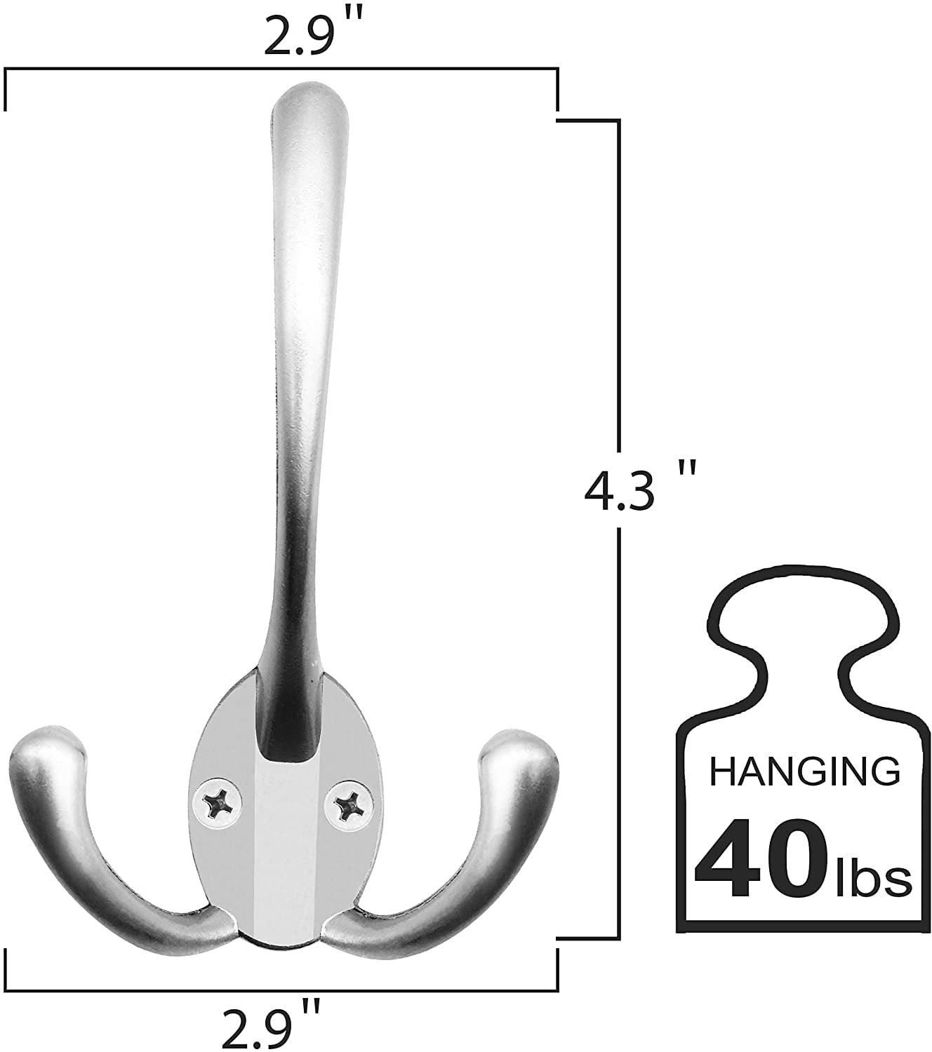 TRAHOO6 Pack Big Heavy Duty Three Prongs Coat Hooks Wall Mounted with