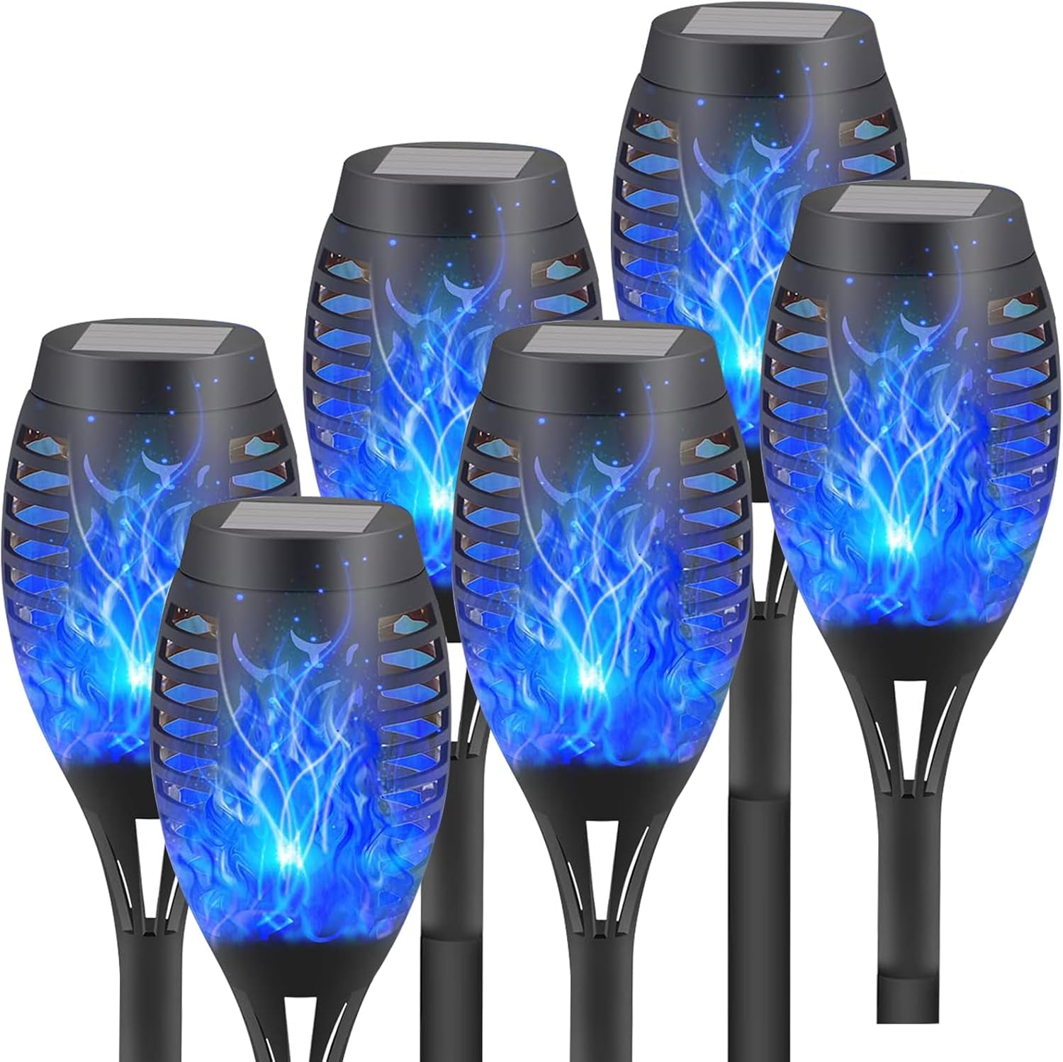 6-Pack Blue LED Solar Flickering Flame Pathway Torches