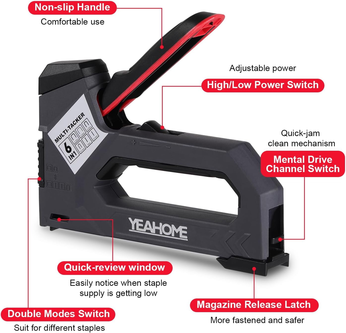TRAHOO6in1 Staple Gun Heavy Duty, Upholstery Manual Brad Nailer