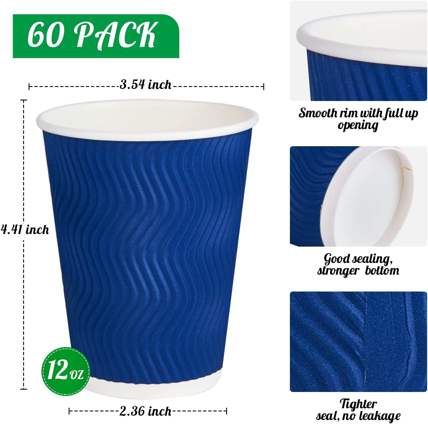 TRAHOO60 Pack Paper Coffee Cups, 12 oz Disposable Coffee Cups, Blue