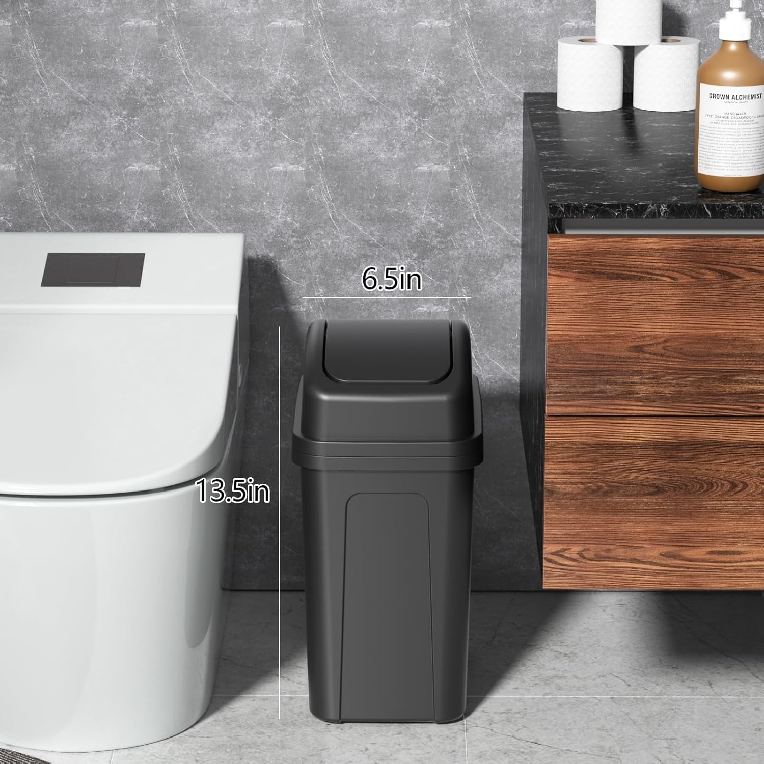 TRAHOO-7 L Small Bathroom Trash Can, Swing Top Garbage Can, Plastic ...