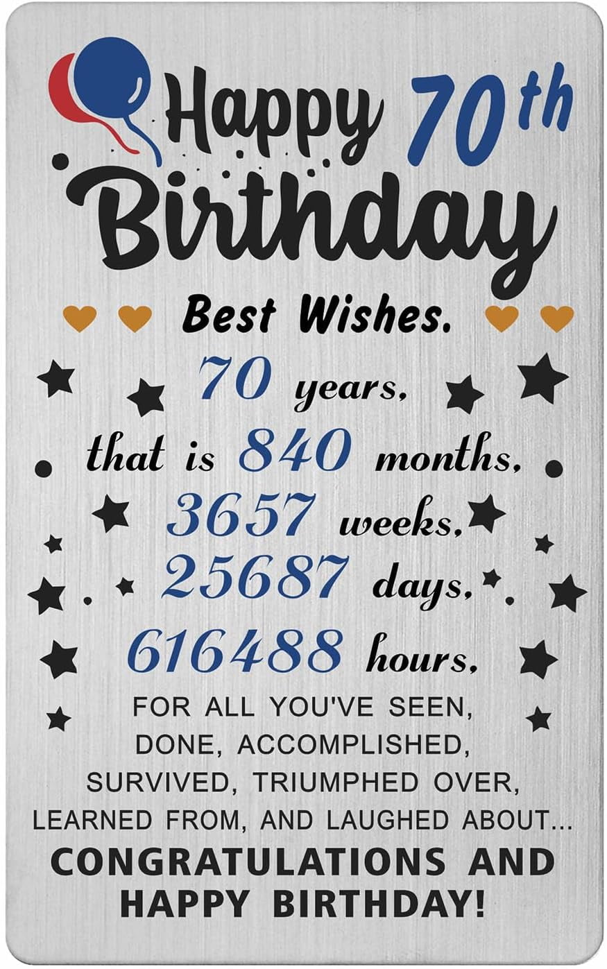 TRAHOO-70th Birthday Gifts for Men, 70 Year Old Gift Ideas, 70th Birthday Decorations for Dad, 70th Birthday Gifts for Husband, Metal Birthday Cards for 70 Year Old Men