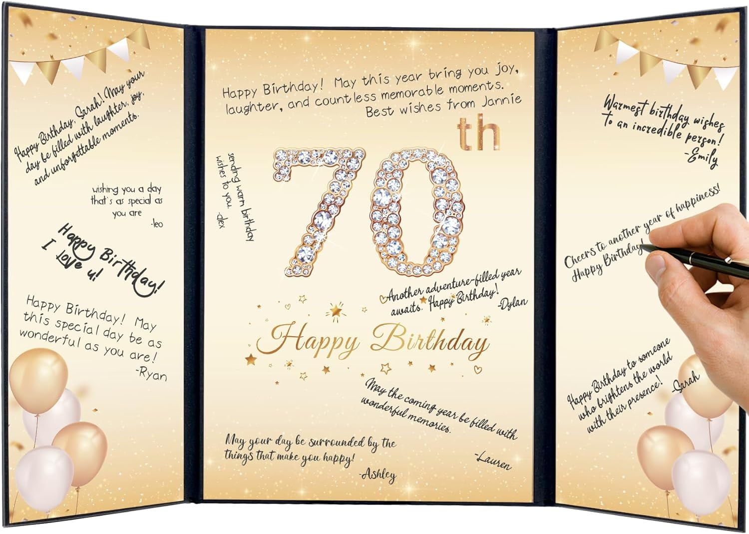 TRAHOO-70th Black Gold Birthday Decorations for Women \u0026 Men, Creative Signature Guest Book for Her \u0026 Him, Cheers to 70 Years Old Birthday Keepsake, 70th Birthday Party Supplies