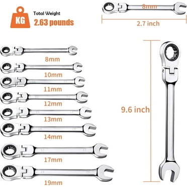 Shall 9-Piece Flex-Head Ratcheting Combination Wrench Set