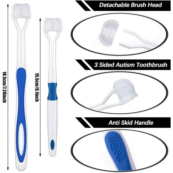 TRAHOO-8 Pieces 3 Sided Toothbrush Kids Adults Teeth Soft Toothbrush 3 Bristle Toothbrush Manual Toothbrush Nice Angle Bristles for Cleaning Each Tooth, 4 Colors