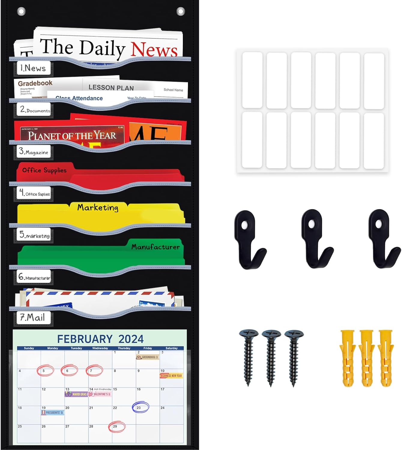 TRAHOO8 Pockets Hanging Wall File Organizer 35 ½" L x 15 ¾" W Letter