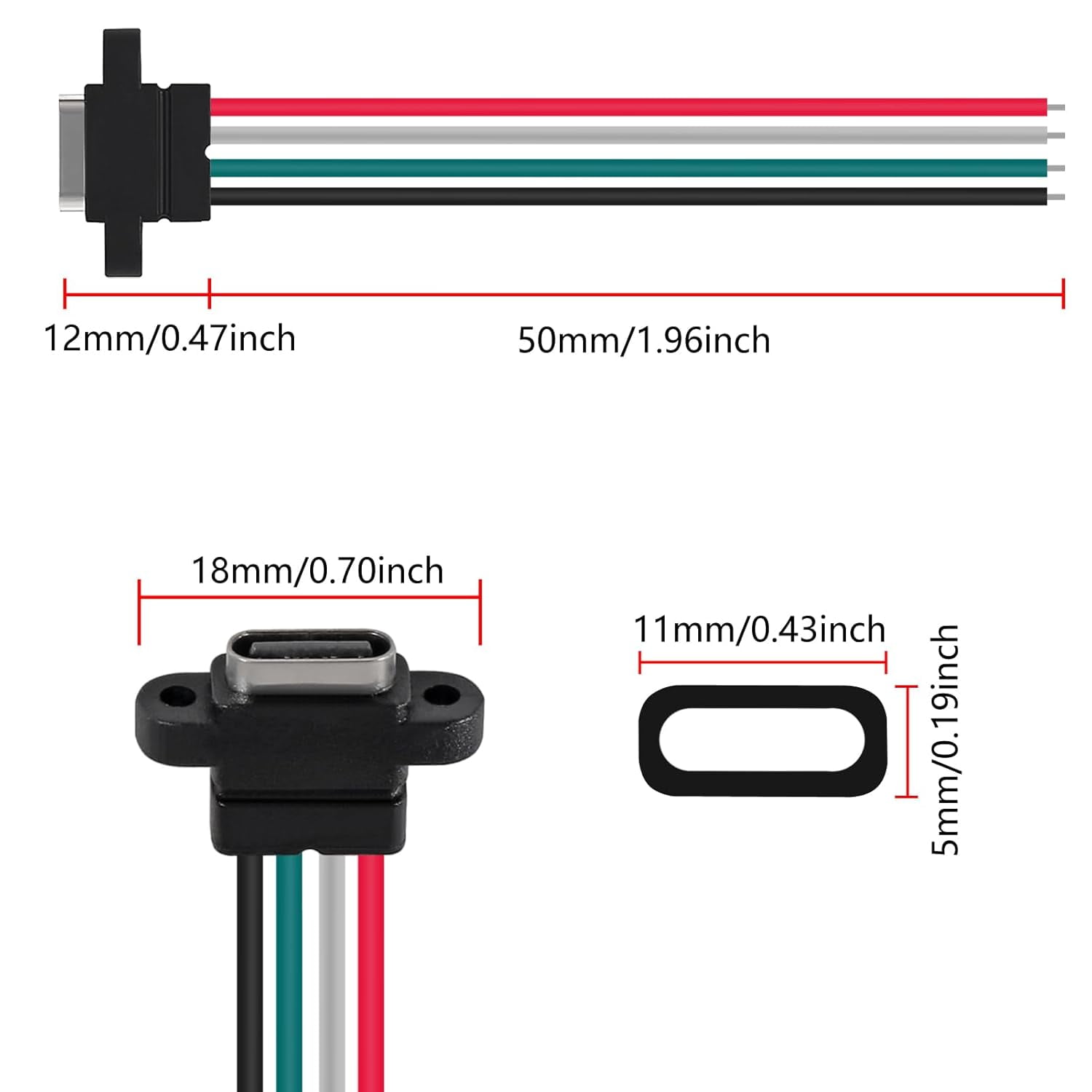 TRAHOO8pcs USB Connector TypeC Female Chassis 4 Pin for DIY