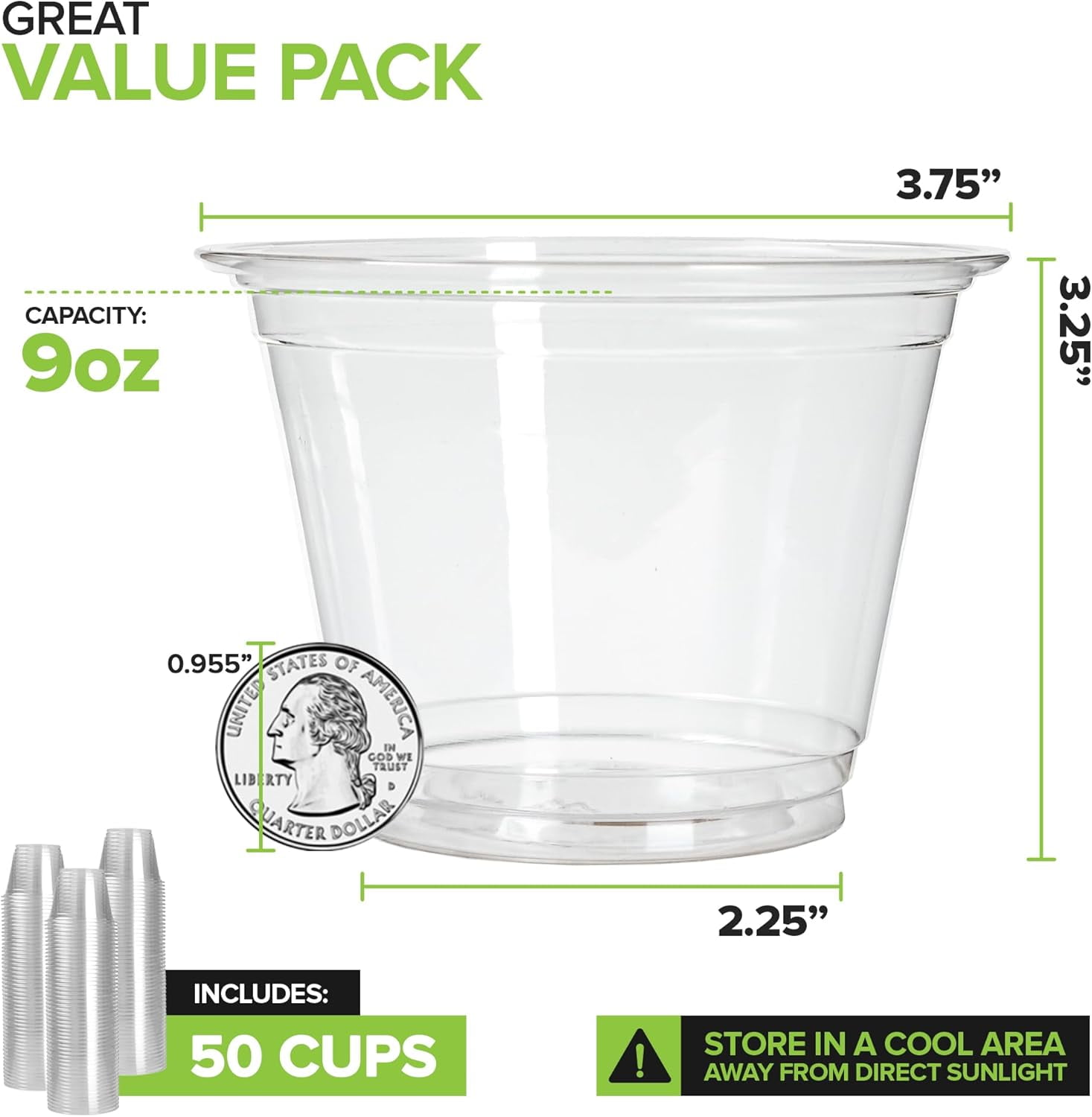 TRAHOO9 oz Clear Commercially Compostable Cold Cups Plant Based Eco