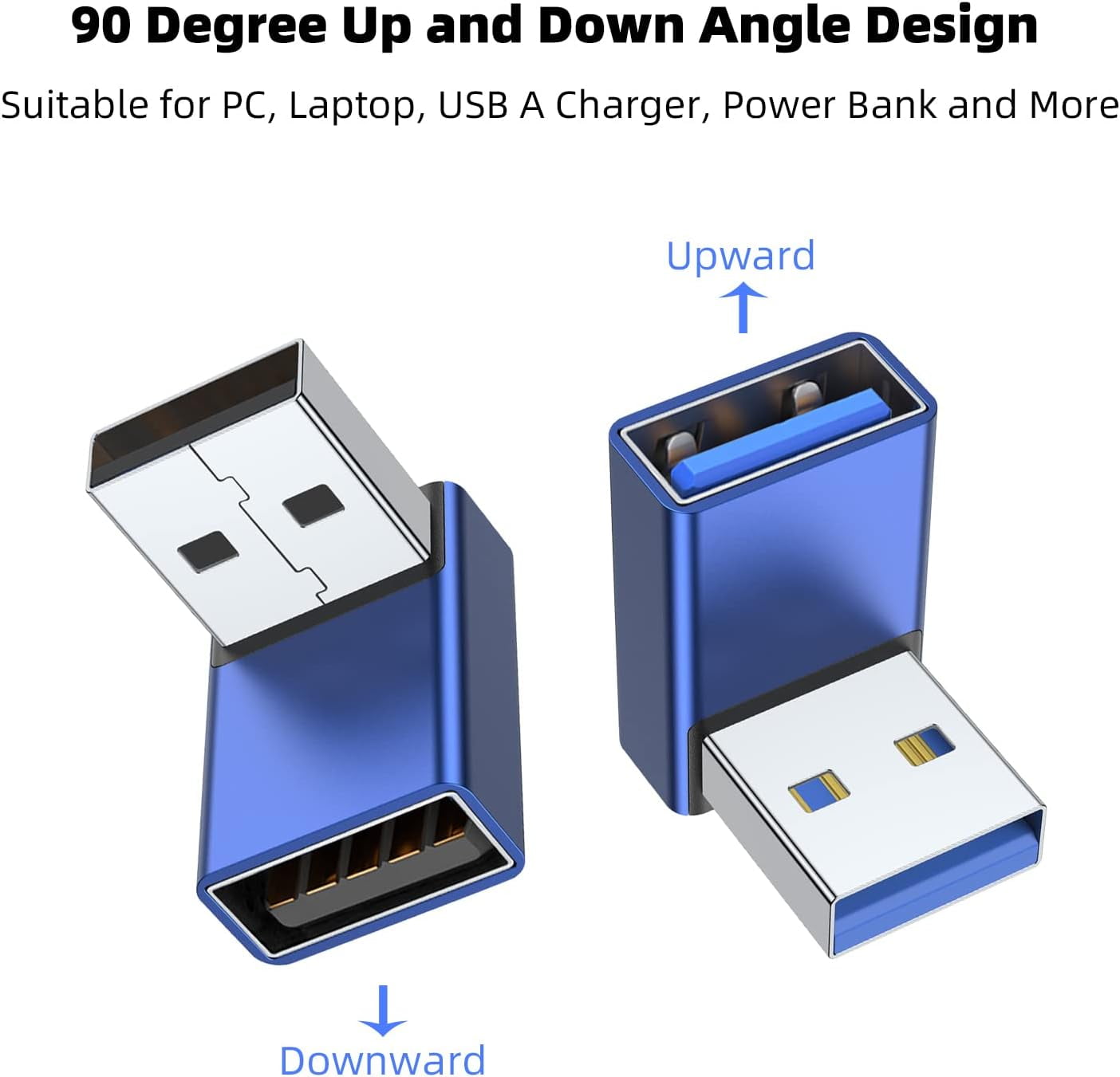 TRAHOO90 Degree USB 3.0 Adapter 2 Pack, Up and Down Angle USB A Male