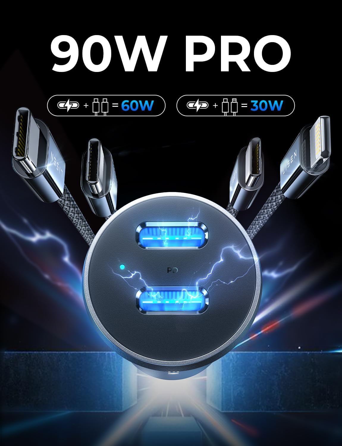 TRAHOO90W USB C Car Charger Fast Charging, Dual PD 45W USB C Port for