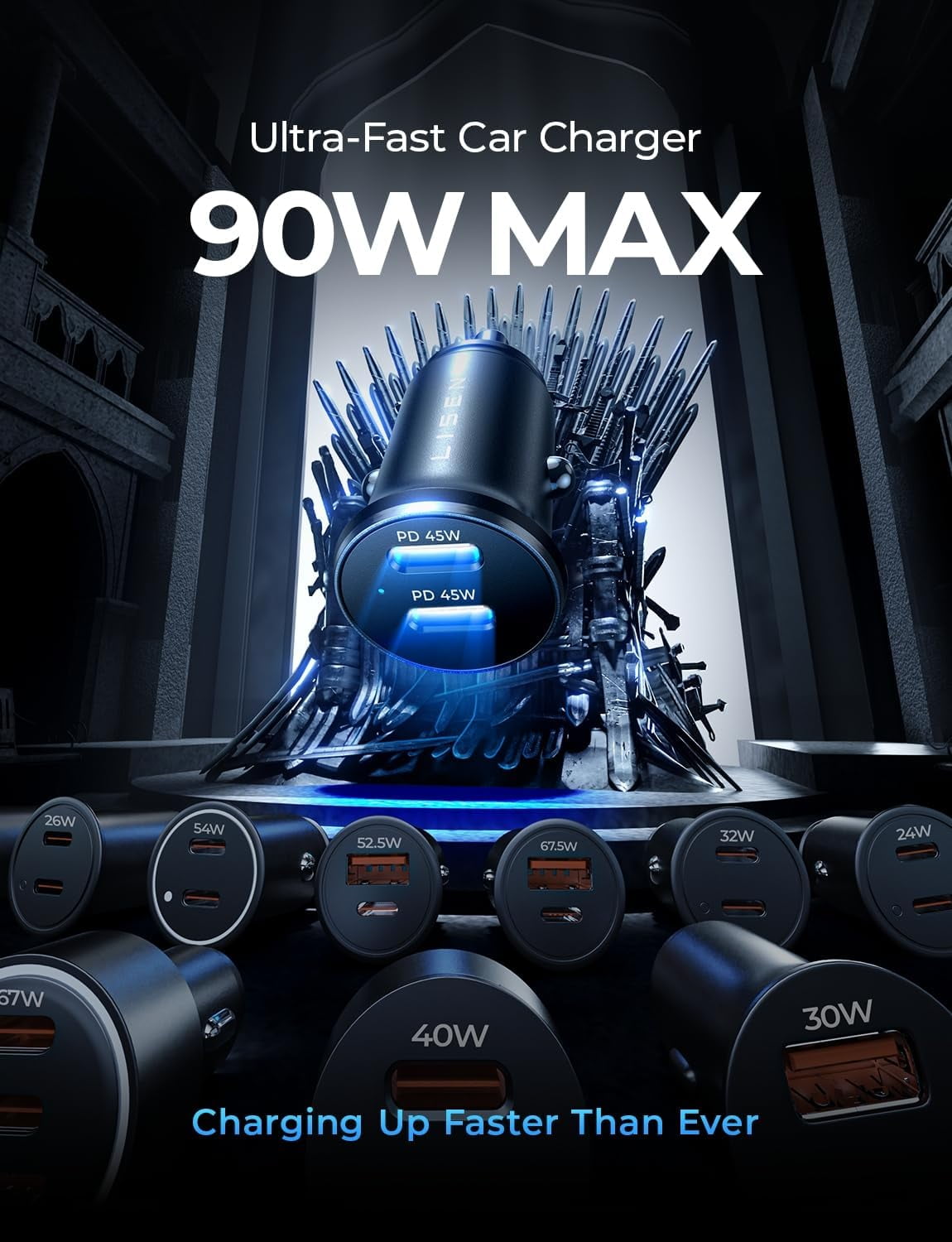 TRAHOO90W USB C Cigarette Lighter Adapter Fast Charger, USB C Car