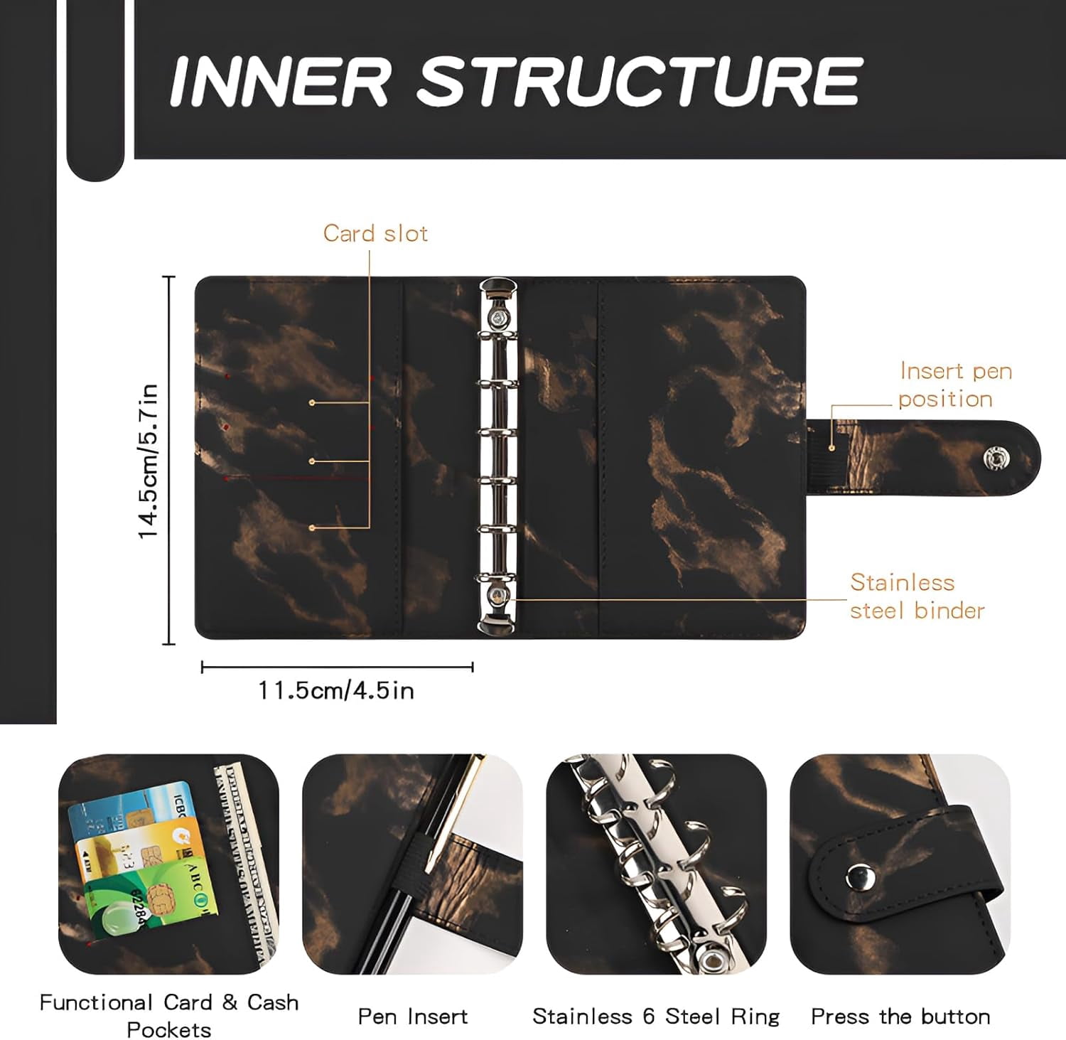 TRAHOO-A7 Marbled Binder Wallet - Cash Wallet Envelope System, Mini ...