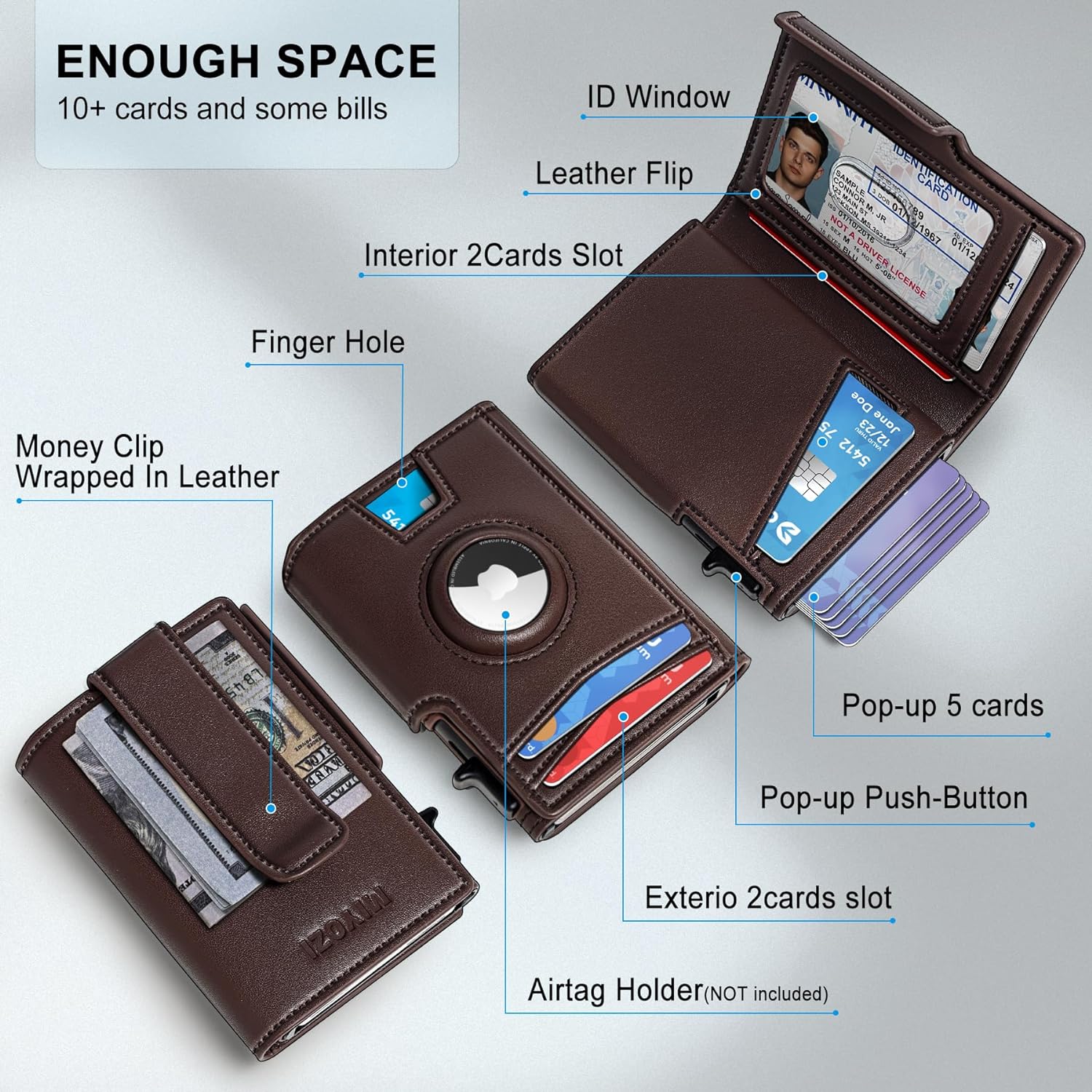 TRAHOOAirtag Wallet for Men,with Money Clip 10 Cards Metal Case Smart