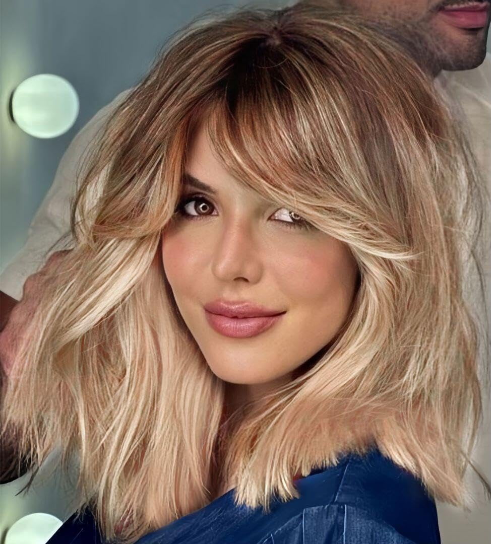 Ash blonde wig with curtain bangs, perfect for a temporary bold look