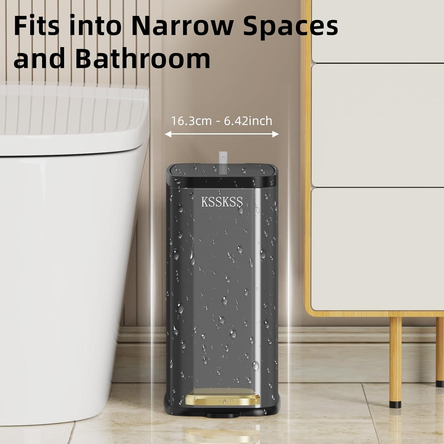 TRAHOO-Bathroom Trash Can with Lid, 6L / 1.6 Gallon Stainless Steel ...