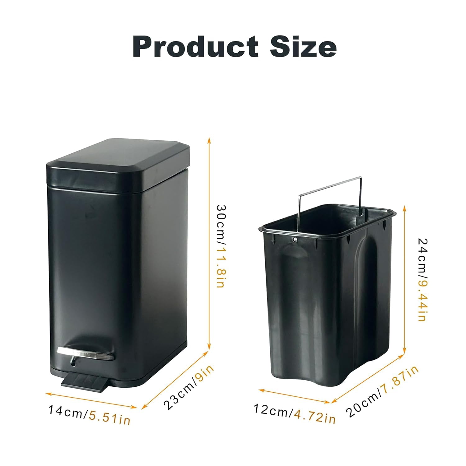 TRAHOO-Black Bathroom Trash Can with Lid5L/1.3 Gallon Slim Bathroom Bin ...