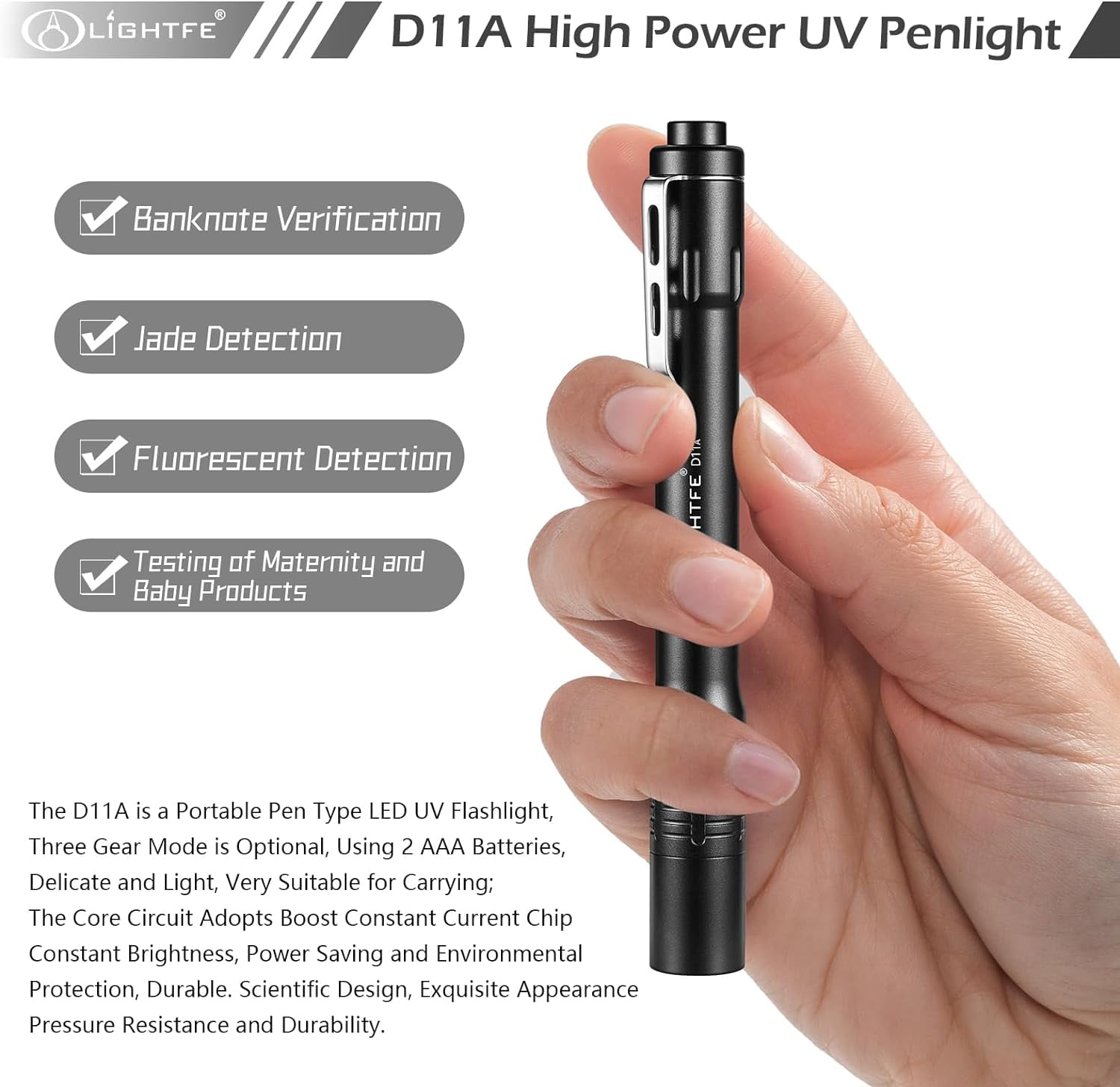 TRAHOOBlack Light D11A 395nm UV Flashlight with LG LED Source, Max