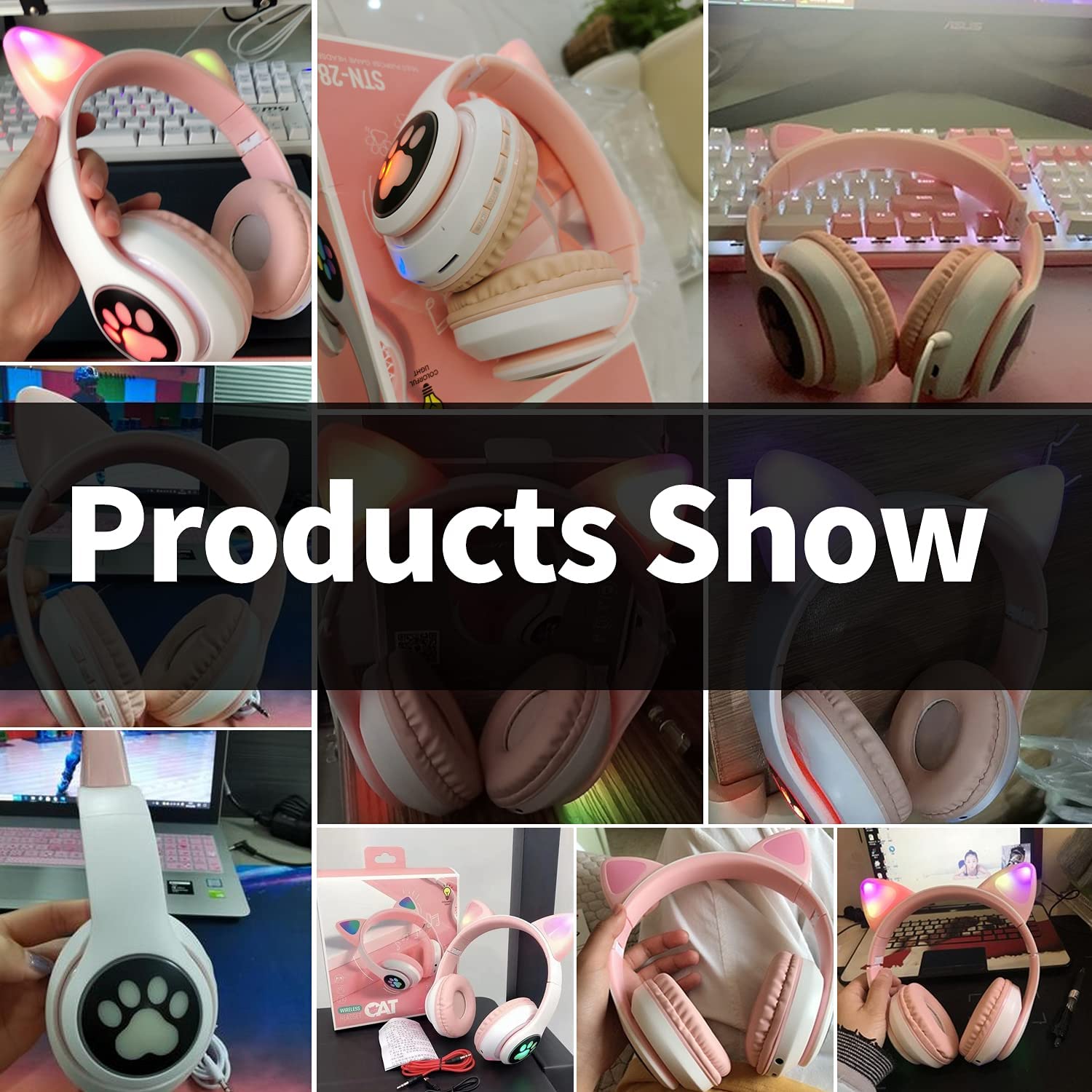 TRAHOOBluetooth Headphones for Kids, Cute Ear Cat Ear LED Light Up