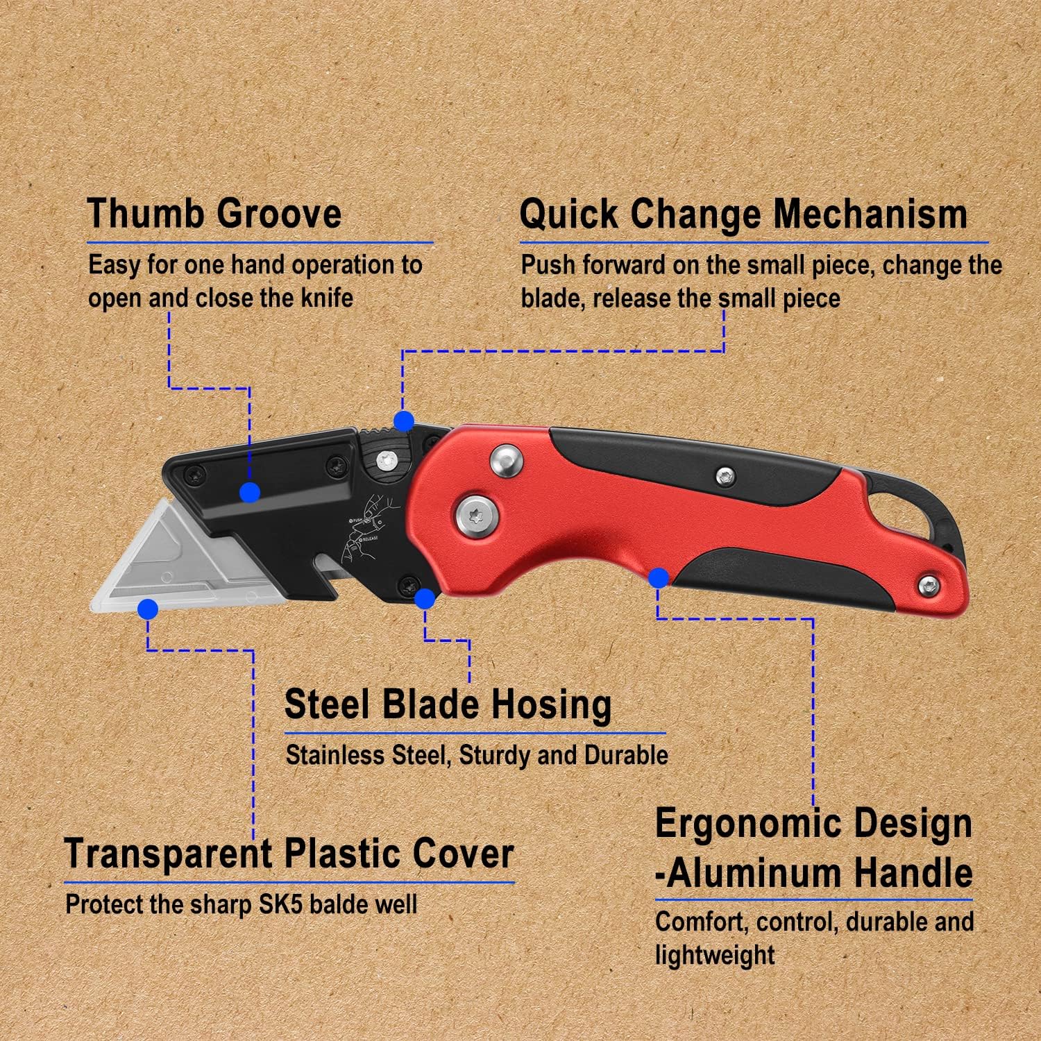 TRAHOOBox Cutter Retractable Folding Utility Knife, Heavy Duty Cutter