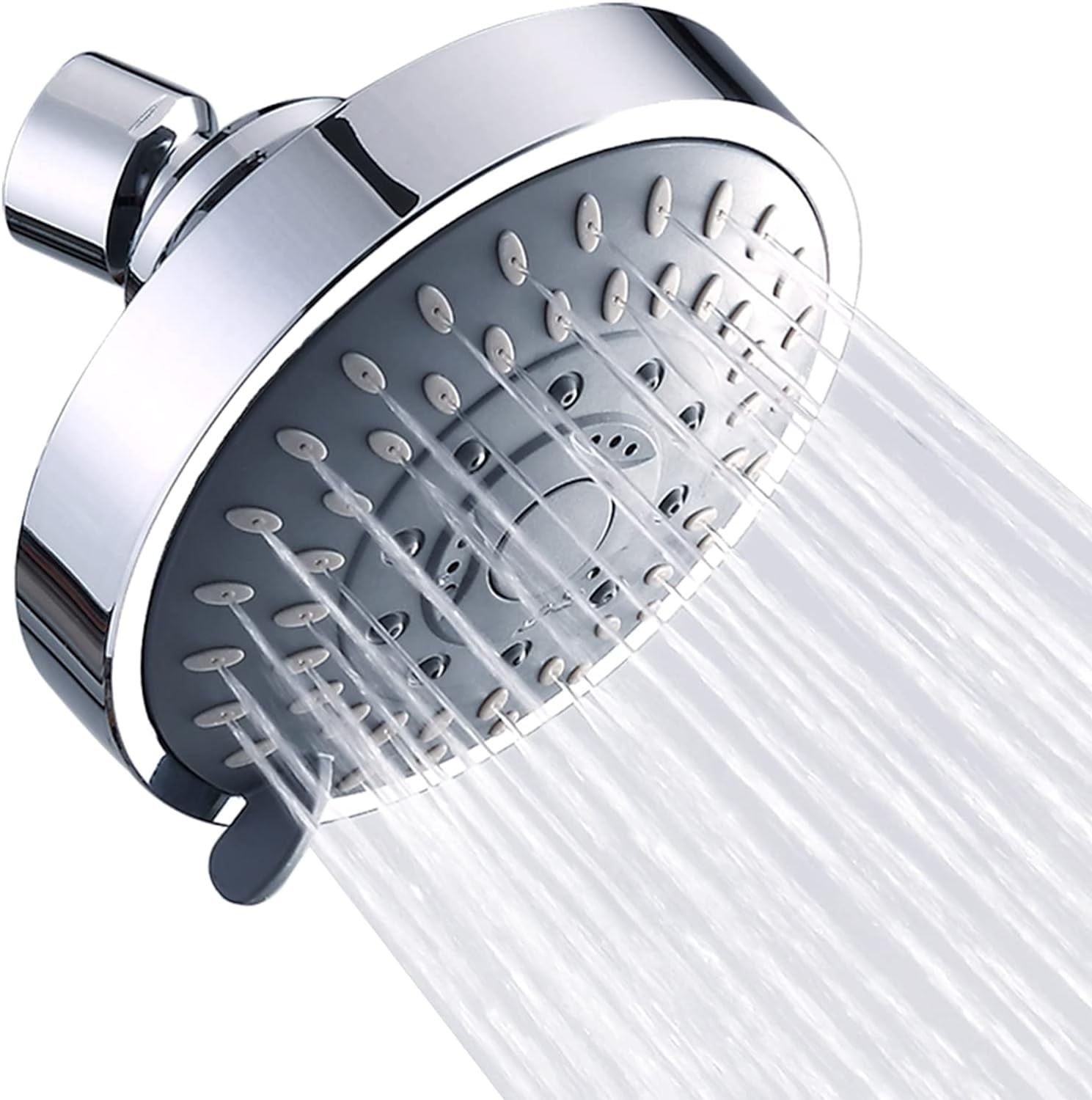 TRAHOO-Briout Shower Head, High Pressure Shower Heads 4.1 Inch 5 Settings Rain High Flow Fixed Showerhead for Luxury Shower Experience Even at Low Water Pressure, Chrome