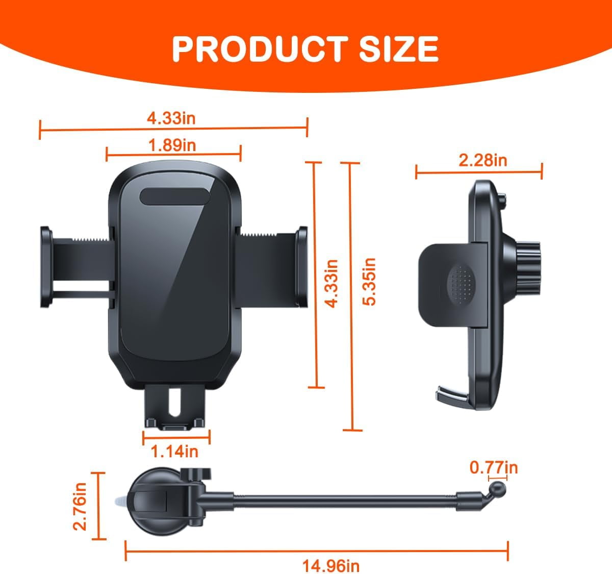 Qifutan cell phone holder long arm dashboard windshield car phone holder antishake stabilizer phone car holder compatible with phone clearance