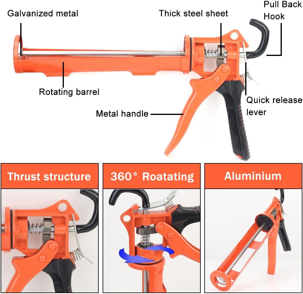 TRAHOOCaulk Gun Tool, Heavy Duty Sealant Gun with 15 Silicone Nozzles