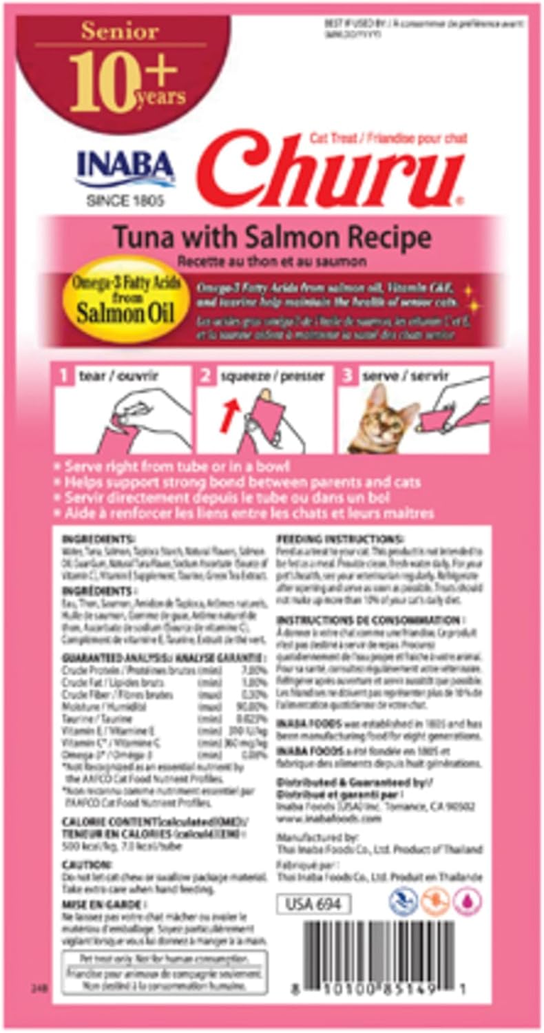 TRAHOOChuru for Senior 10+, Creamy Lickable Cat Treats with Taurine