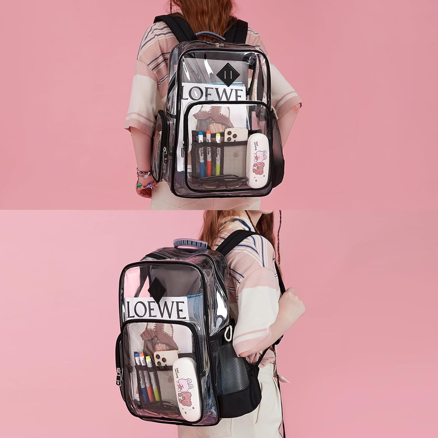 TRAHOOClear Backpack for School, Heavy Duty PVC See Through Book Bag