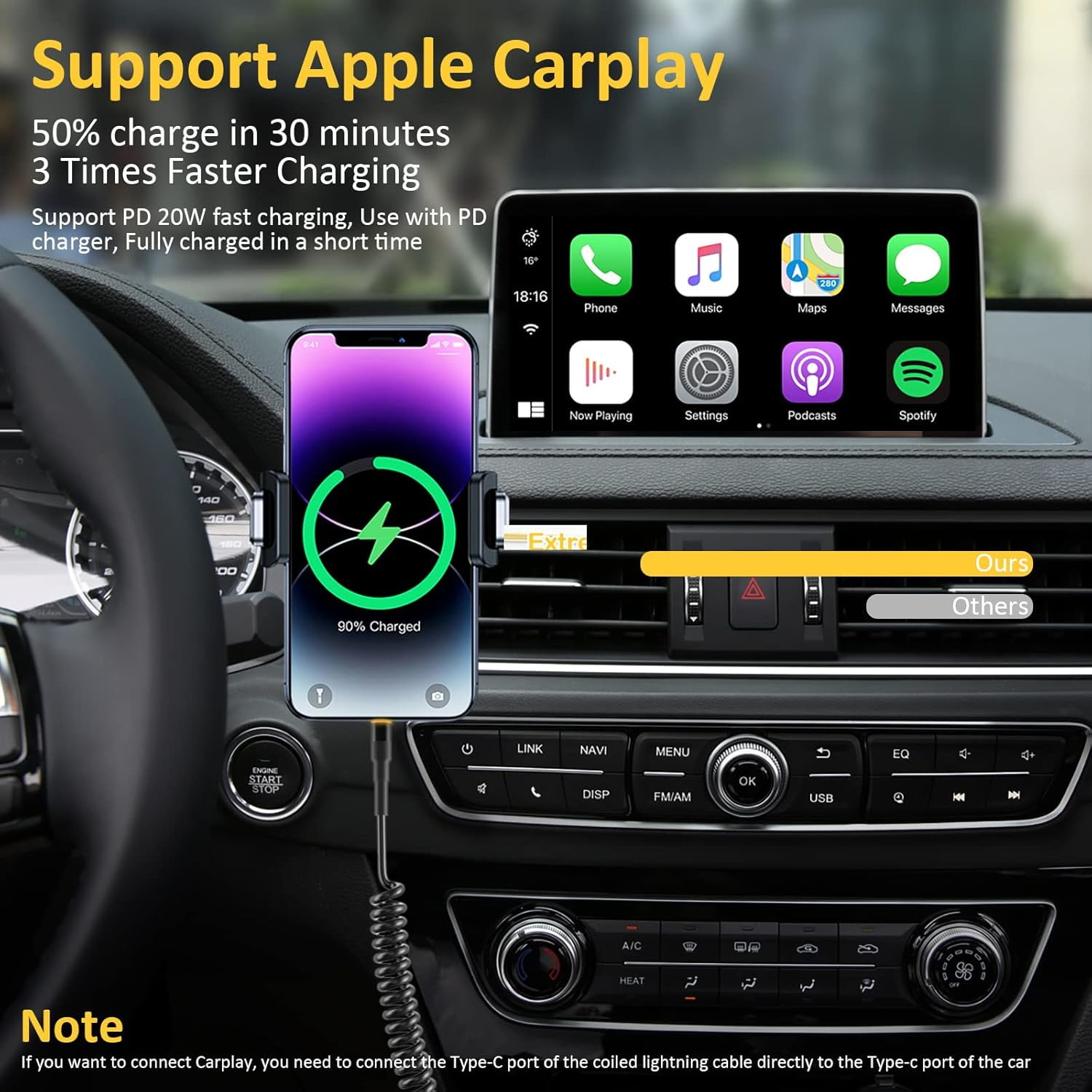 TRAHOOCoiled USBC to Lightning Cable, Apple Carplay Cord Compatible