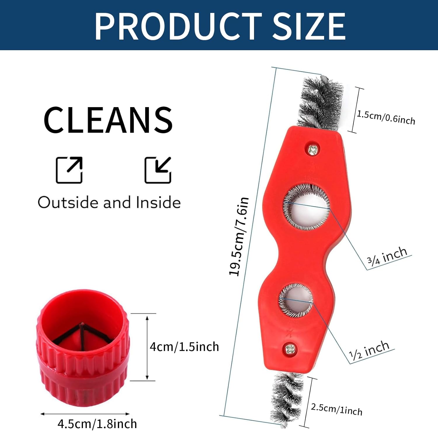 TRAHOOCopper Pipe Cleaner and Reamer Set, 4 In 1 Pipe Deburring Brush