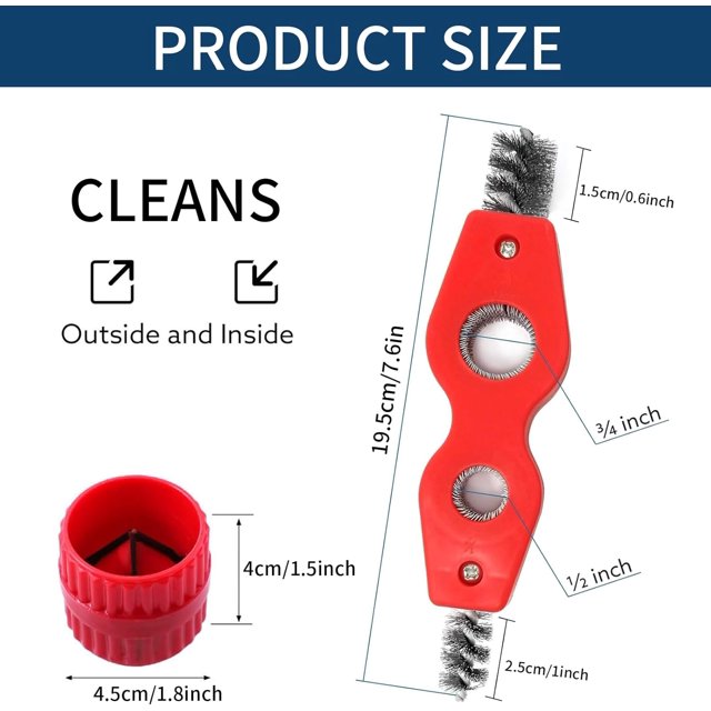 TRAHOOCopper Pipe Cleaner and Reamer Set, 4 In 1 Pipe Deburring Brush