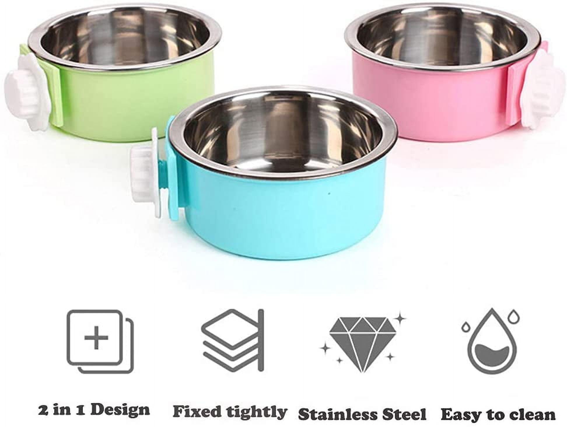 TRAHOOCrate Dog Cat Bowls, Removable Stainless Steel Hanging Pet Cage