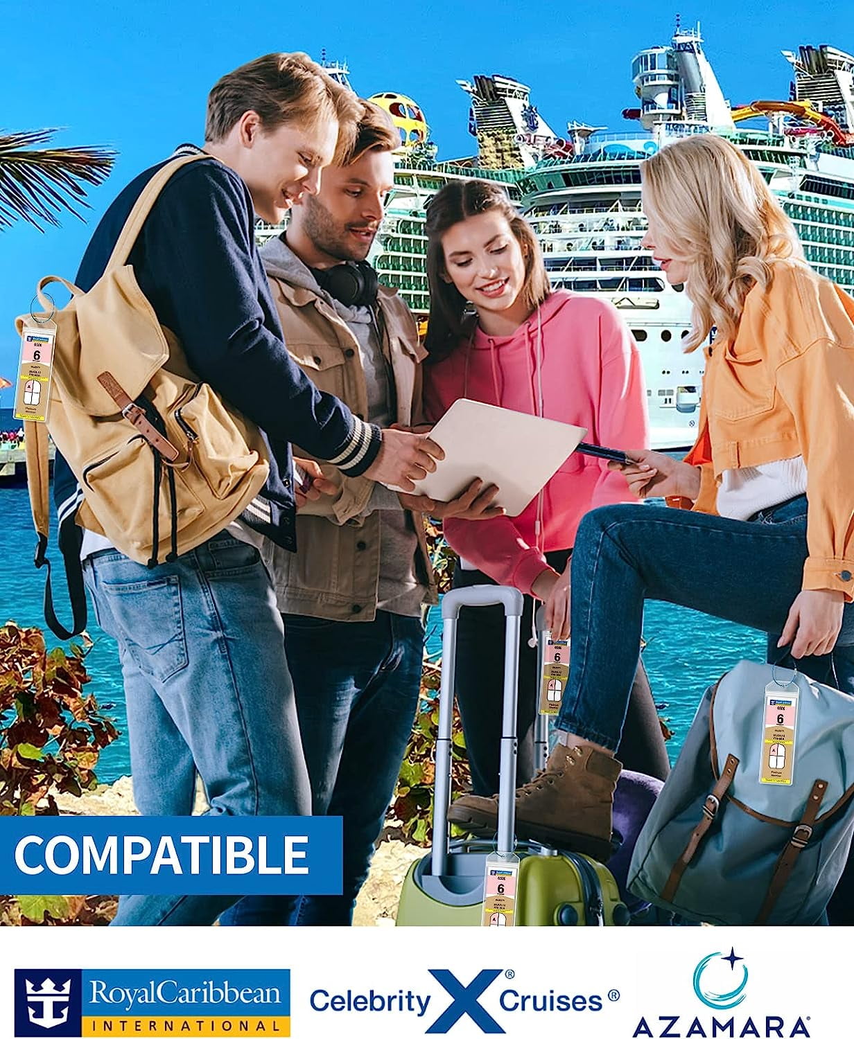 TRAHOOCruise Luggage Tags, Cruise Tags Holders with Steel Loops Clear