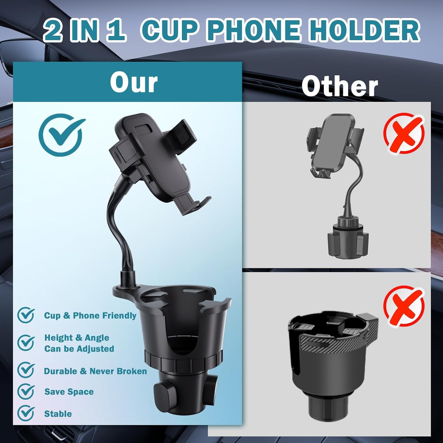 TRAHOOCup Holder Phone Mount Expander 2 in1 Car Cup Holder Extender
