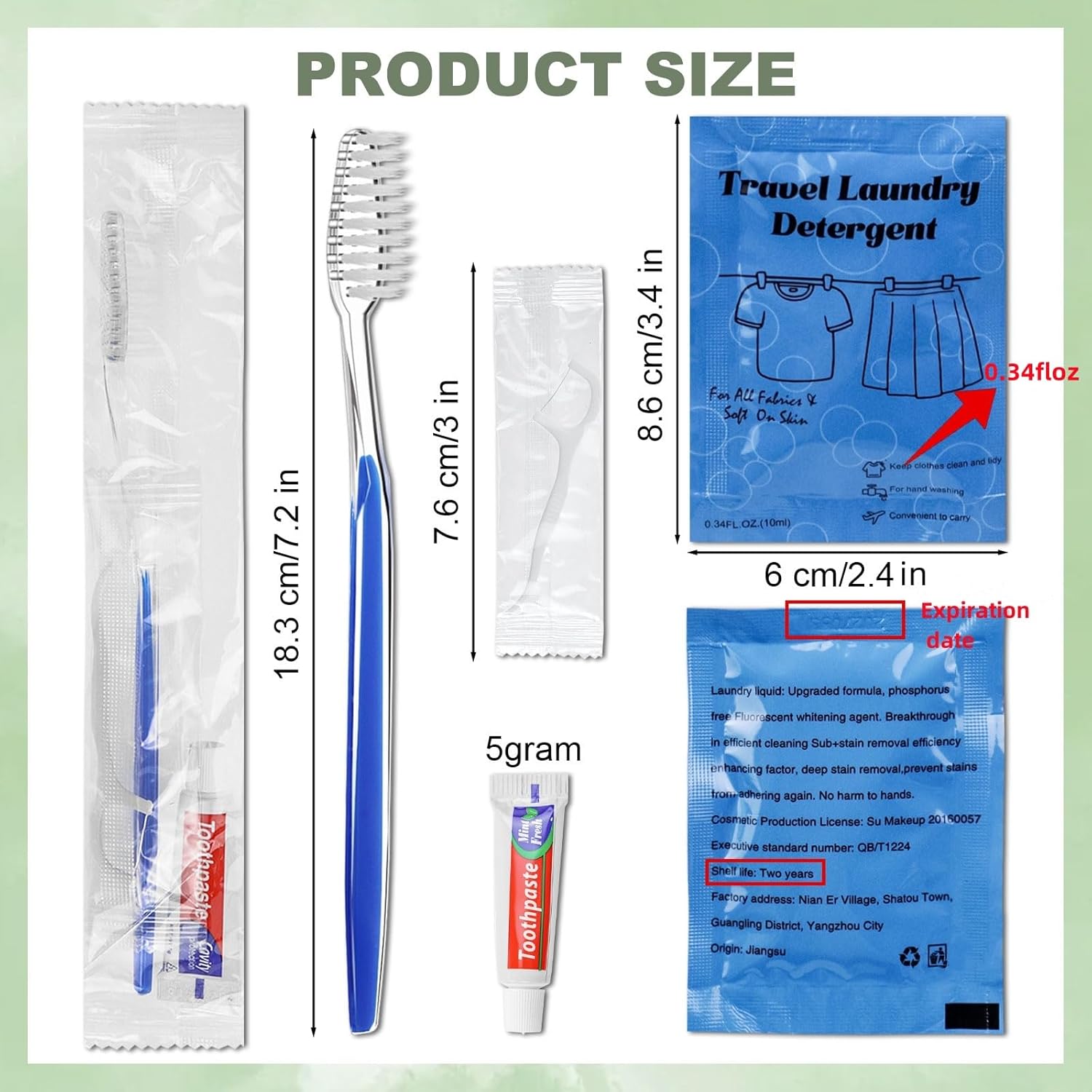 TRAHOODisposable Toothbrushes with Toothpaste 5 gram and Floss