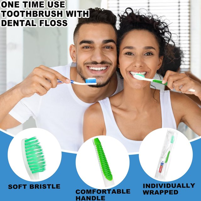 TRAHOODisposable Toothbrushes with Toothpaste and Floss,30pcs Single