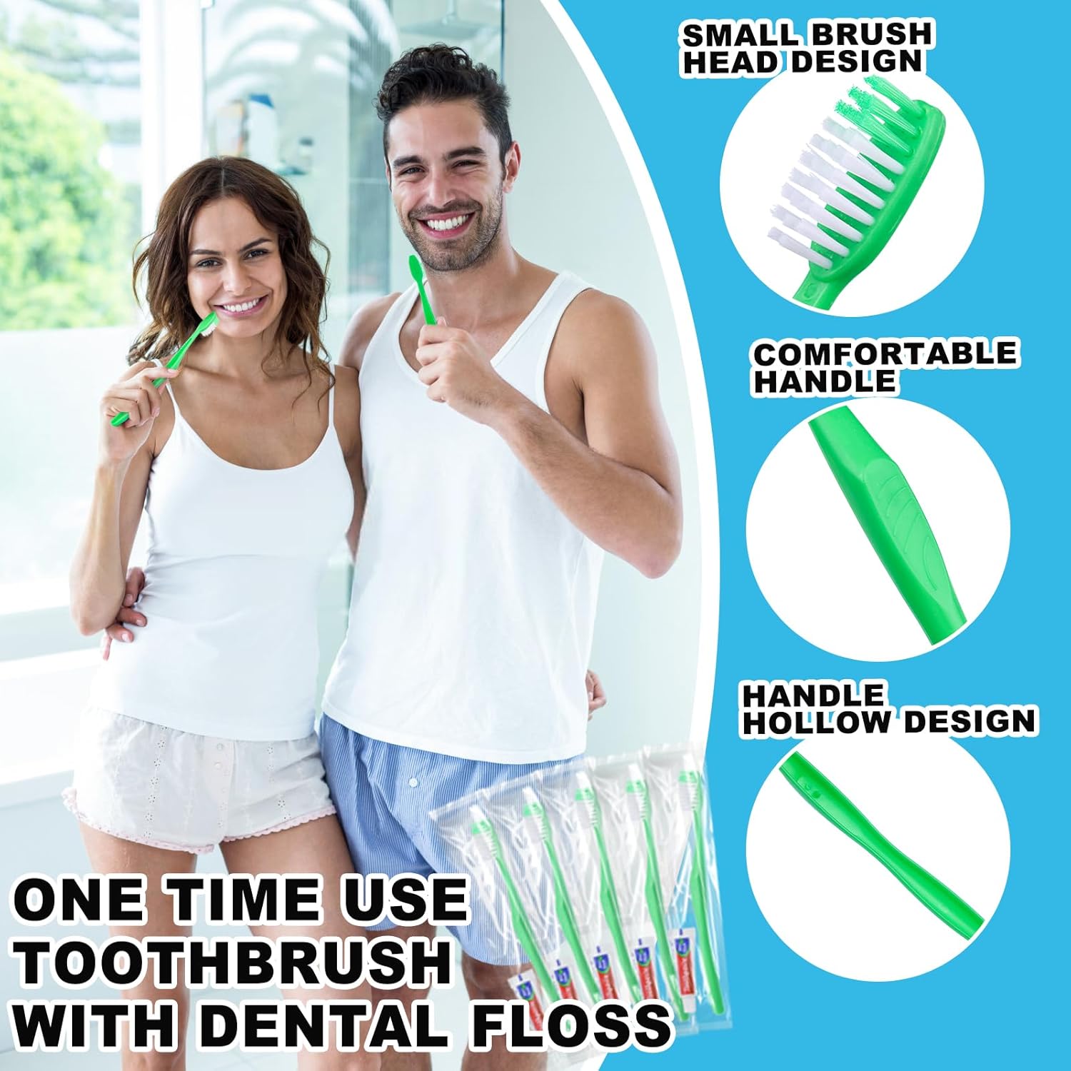 TRAHOODisposable Toothbrushes with Toothpaste and Floss,50Pcs Green