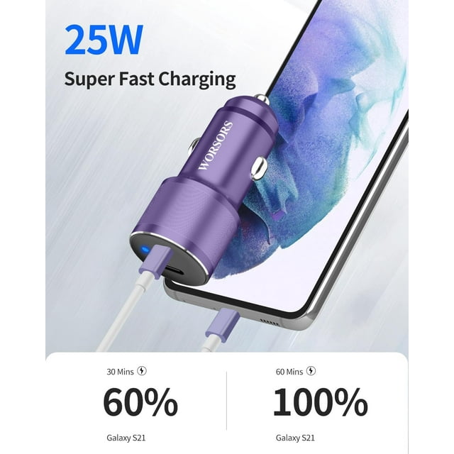 TRAHOODual USB C Car Charger, 60W PD (30W+30W) Super Fast Charging
