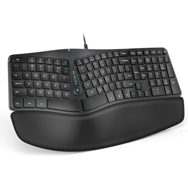 TRAHOO-Ergonomic Keyboard, Wired Split Keyboard with Pillowed Wrist and Palm Support, Featuring Dual USB Ports, Natural Typing Keyboard for Carpal Tunnel, Compatible with Windows Mac