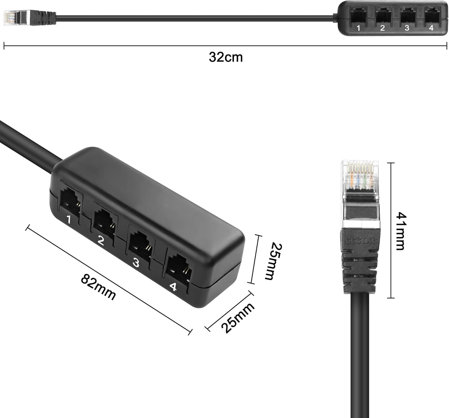 TRAHOO-Ethernet RJ45 to RJ11 Converter RJ45 8P8C Male 1 to 4 Telephone ...