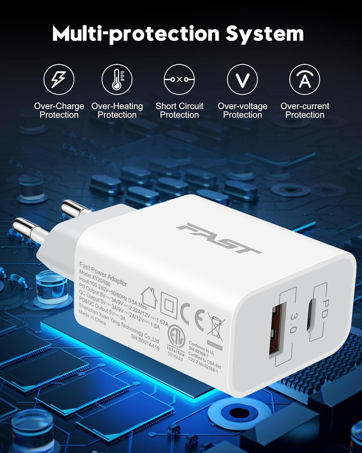TRAHOOEuropean Travel Plug Adapter for iPhone 16 15 Fast Charger, 20W