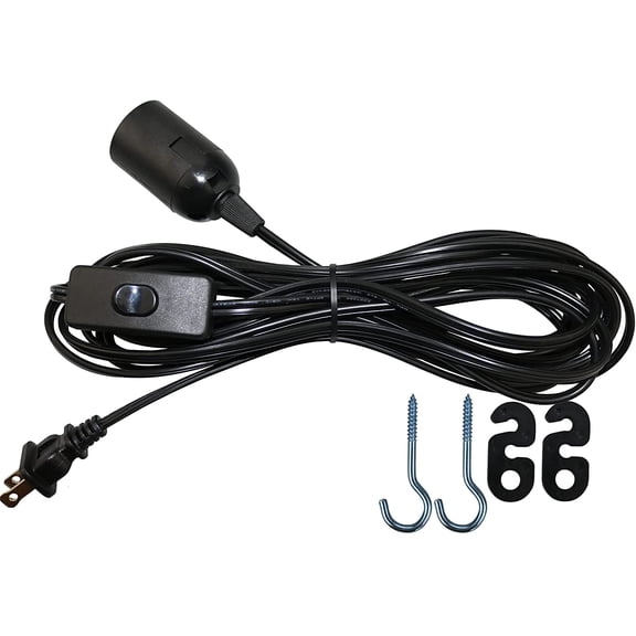 TRAHOO-Extension Light Cord Hanging Lantern Pendant Lamp Cord Cable E26 Bulb Socket to 2-Prong US AC Power Cord with On/Off Switch (15 Feet, Black-1 Pack)