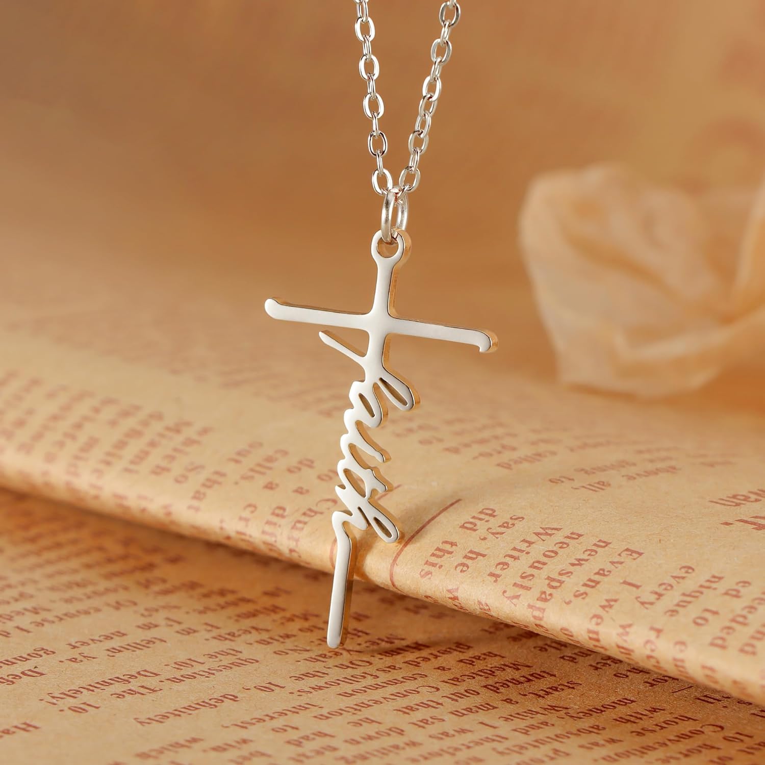 TRAHOO-Faith Necklace for Women - Cross Necklace for Women - Inspirational Grace Hope Warrior Peace 14K Gold Silver Rose Gold Pendant Necklace Gift