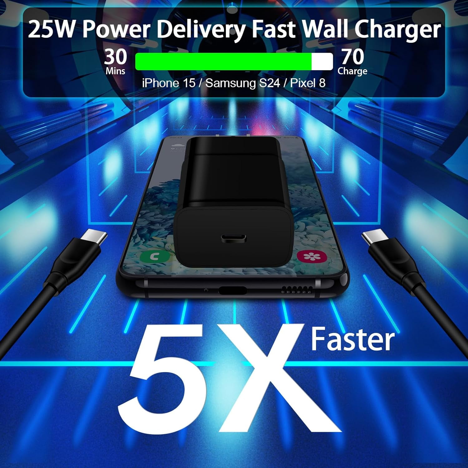 TRAHOOFast Charger 25W USB C Android Charger 6FT Type C Cable Power