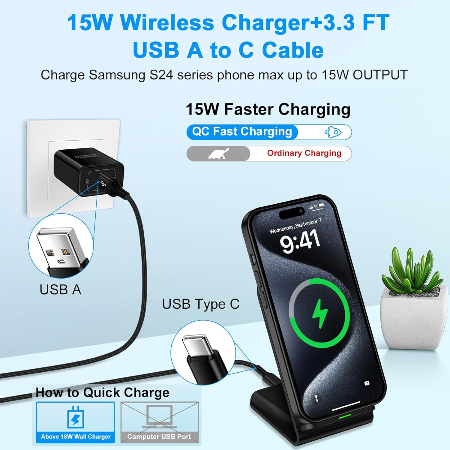 TRAHOOFast S24 Ultra Samsung Wireless Charger Stand, 2 Pack 15W