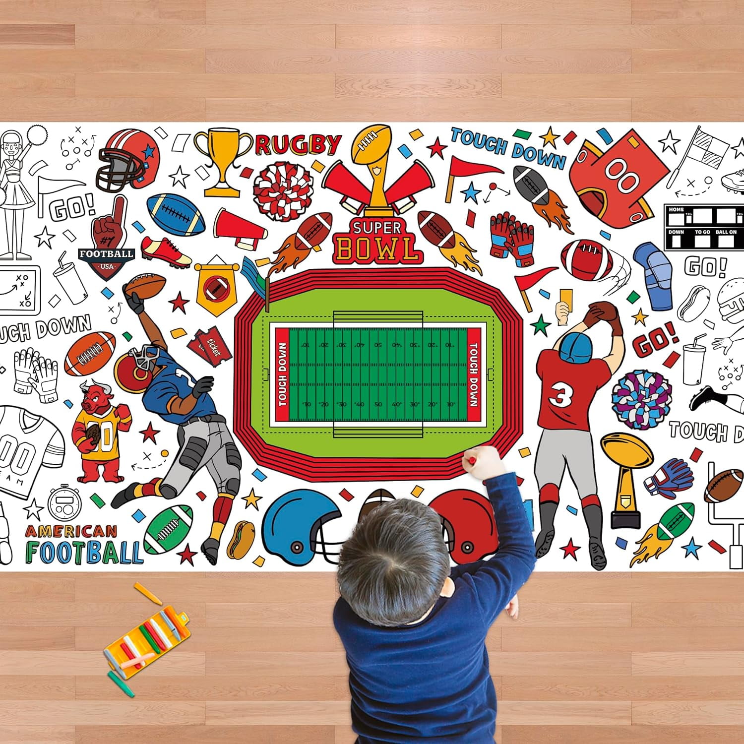 TRAHOO-Football Giant Coloring Poster/Tablecloth - Superbowl Party Decorations 2025-30 x 72 ...