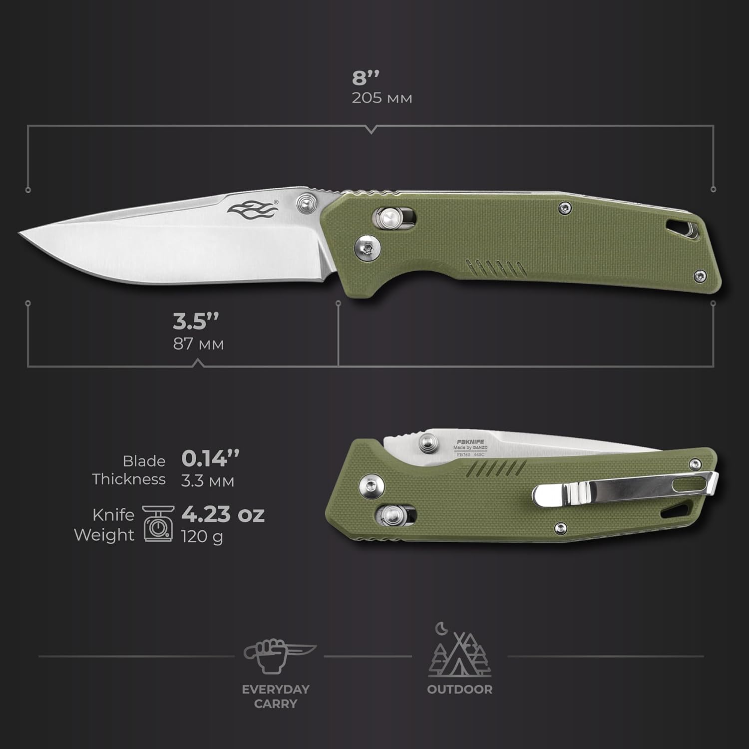 TRAHOOGANZO Firebird F7601 Pocket Folding Knife 440C Stainless Steel